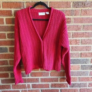 Sweet Briar Red Cropped Substantial  Cardigan Sweater Medium Womens Chunky